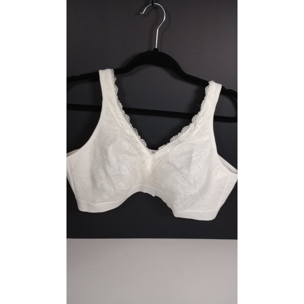 Comfort Choice White Lace Wireless Bra Size 44D 95% COTTON